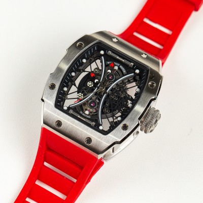 Quartz watch Skeleton Hourglass-Silvery Watch (Red Strap)