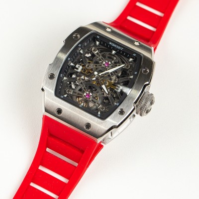  Mechanical watch Pirate Captain Kidd-Silvery Watch (Red Strap) 